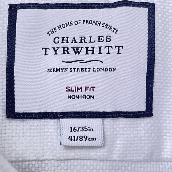 Charles Tyrwhitt Button Down Long Sleeve Twill White Shirt No-Iron Men’s 16/35in - Picture 9 of 11